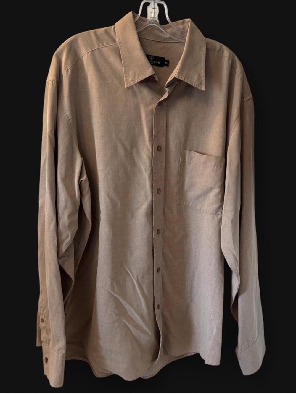Bugatchi Uomo Men's Beige Modal Blend Long Sleeve Dress Shirt Classic - Picture 2 of 6